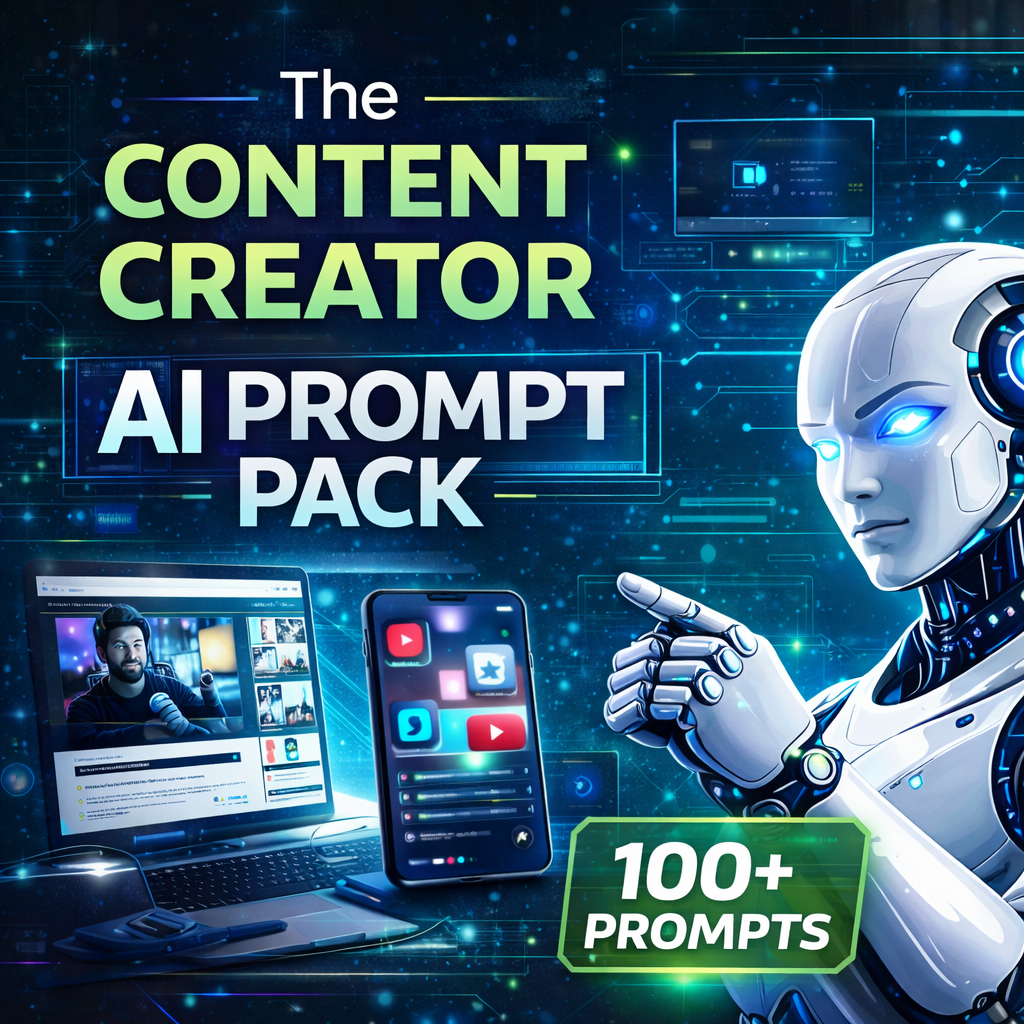 The Content Creator AI Prompt Pack with 100+ prompts for social media, video, blogging, and digital content creation.