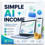 Cover image for Simple AI Income showing an AI income guide, laptop dashboard, smartphone, growth chart, coins and digital business graphics.