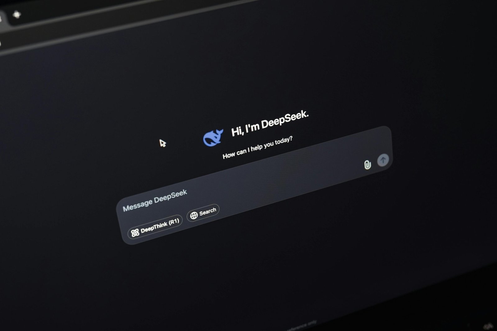 DeepSeek artificial intelligence chatbot interface displayed on a computer screen.